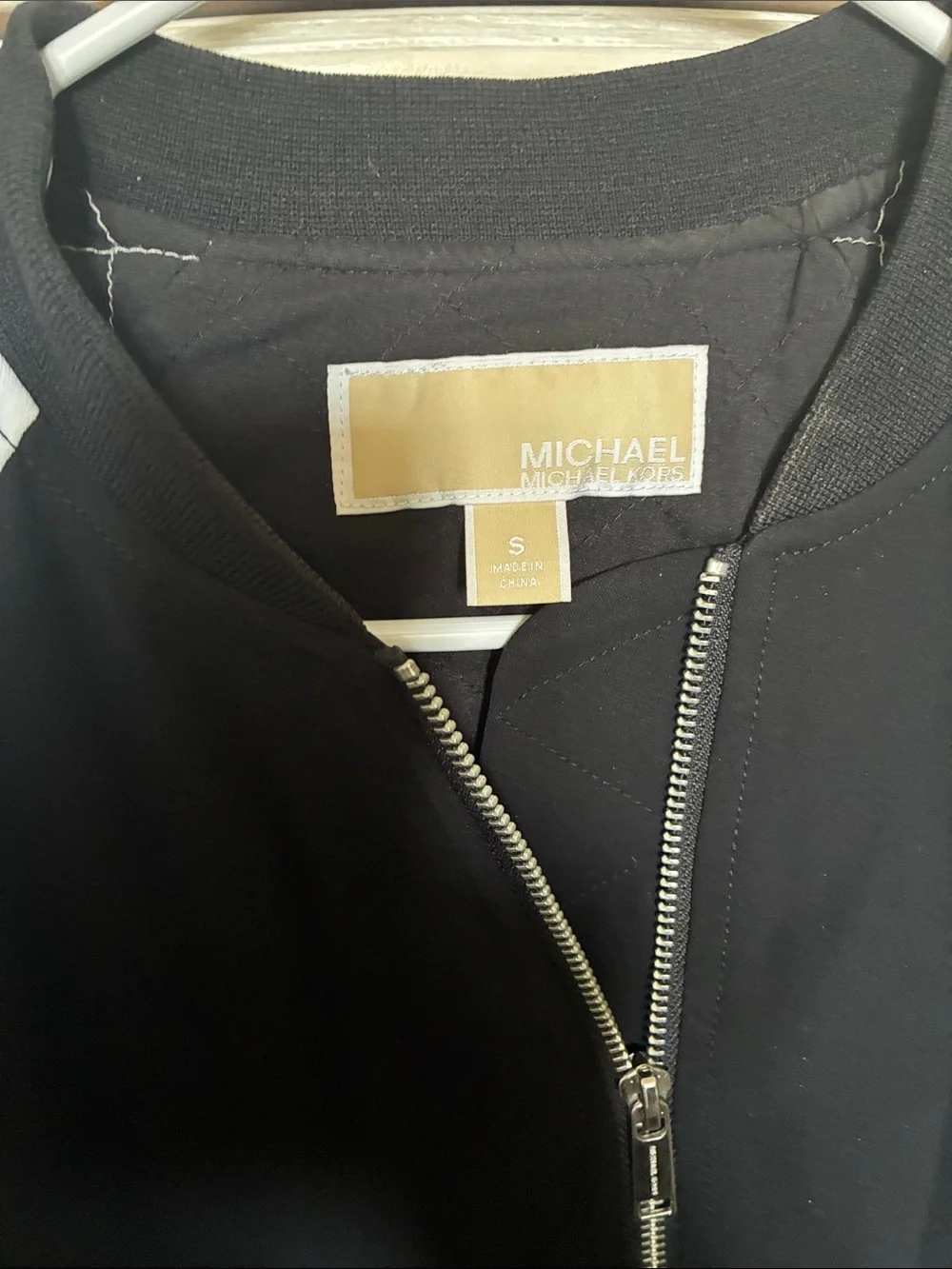 Michael Kors Black and White Colorblock Varsity Jacket